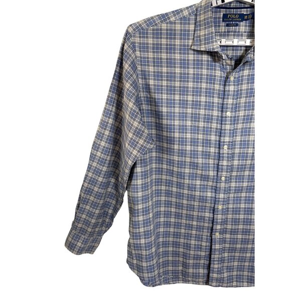 Ralph Lauren Polo Shirt Size XXL 2XL Blue Classic Plaid Long Sleeve 100% Cotton - Picture 3 of 8